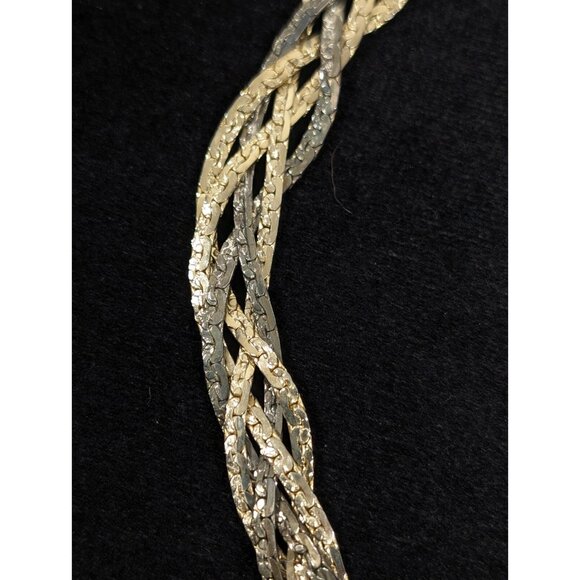 Vintage Braided Nugget Style Chain Two Tone Statement Necklace 24 inch - Picture 10 of 11